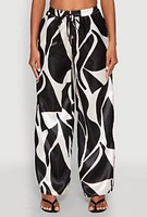 Womens Patterned Satin Palazzo Pants, Multi, Size M