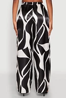 Womens Patterned Satin Palazzo Pants, Multi, Size M