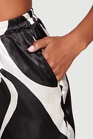Womens Patterned Satin Palazzo Pants, Multi, Size S