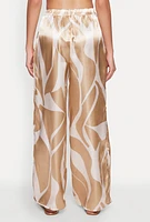 Womens Patterned Satin Palazzo Pants, Khaki, Size M