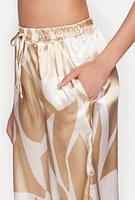 Womens Patterned Satin Palazzo Pants, Khaki, Size M