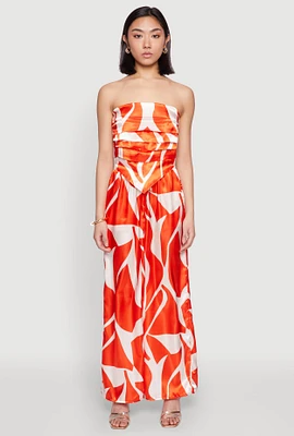 Womens Patterned Satin Palazzo Pants, Orange, Size L