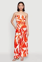 Womens Patterned Satin Palazzo Pants, Orange, Size L