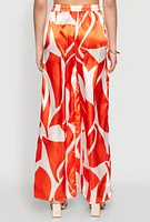 Womens Patterned Satin Palazzo Pants, Orange, Size L
