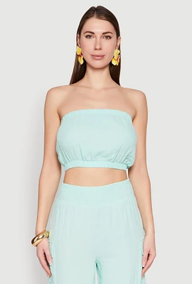 Womens Gauze Knit Tube Top, Green, Size M
