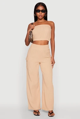 Womens Gauze Knit Cargo Pocket Pants,