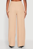 Womens Gauze Knit Cargo Pocket Pants, Khaki, Size XL
