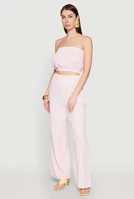 Womens Gauze Knit Cargo Pocket Pants, Pink,