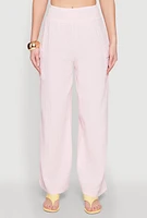 Womens Gauze Knit Cargo Pocket Pants, Pink,