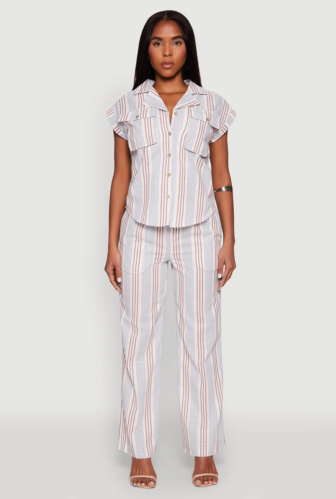 Womens Striped Straight Leg Pants, Multi,
