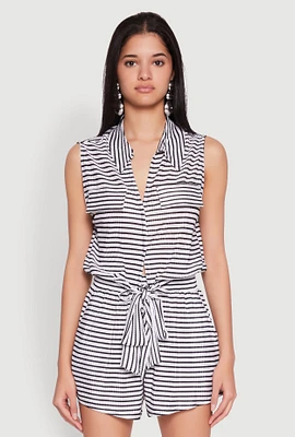 Womens Plisse Printed Pattern Tie Front Shirt, White, Size XL
