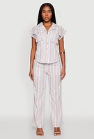 Womens Striped Cap Sleeve Shirt, Multi, Size L