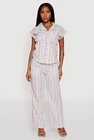 Womens Striped Cap Sleeve Shirt, Multi, Size L