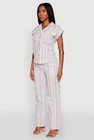 Womens Striped Cap Sleeve Shirt, Multi, Size L