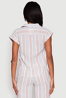 Womens Striped Cap Sleeve Shirt, Multi, Size L