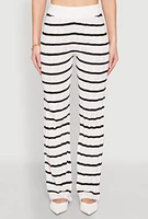 Womens High Waisted Striped Crochet Pants, White,
