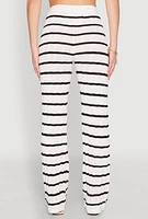 Womens High Waisted Striped Crochet Pants, White,