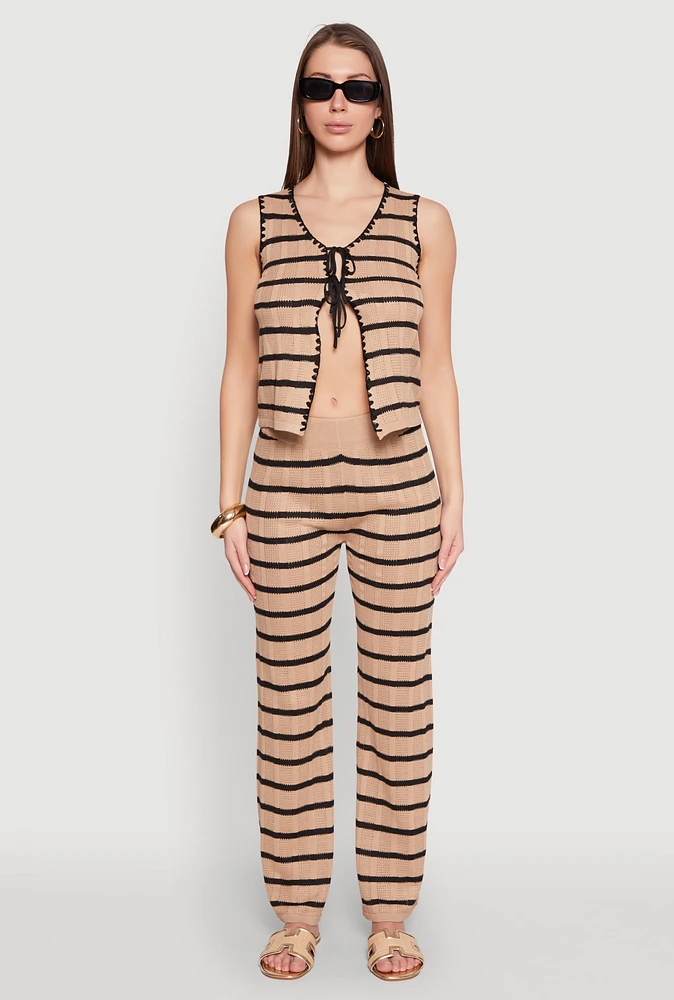 Womens High Waisted Striped Crochet Pants, S