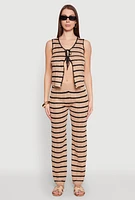 Womens High Waisted Striped Crochet Pants,