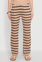 Womens High Waisted Striped Crochet Pants, Khaki, Size S
