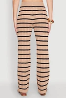 Womens High Waisted Striped Crochet Pants, Khaki, Size S