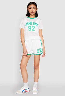 Womens Contrast Trim Graphic Print Mesh Jersey, White, Size L