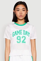 Womens Contrast Trim Graphic Print Mesh Jersey, White, Size L