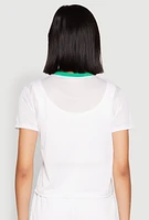 Womens Contrast Trim Graphic Print Mesh Jersey, White, Size L