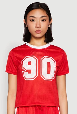 Womens Contrast Trim Graphic Print Mesh Jersey,