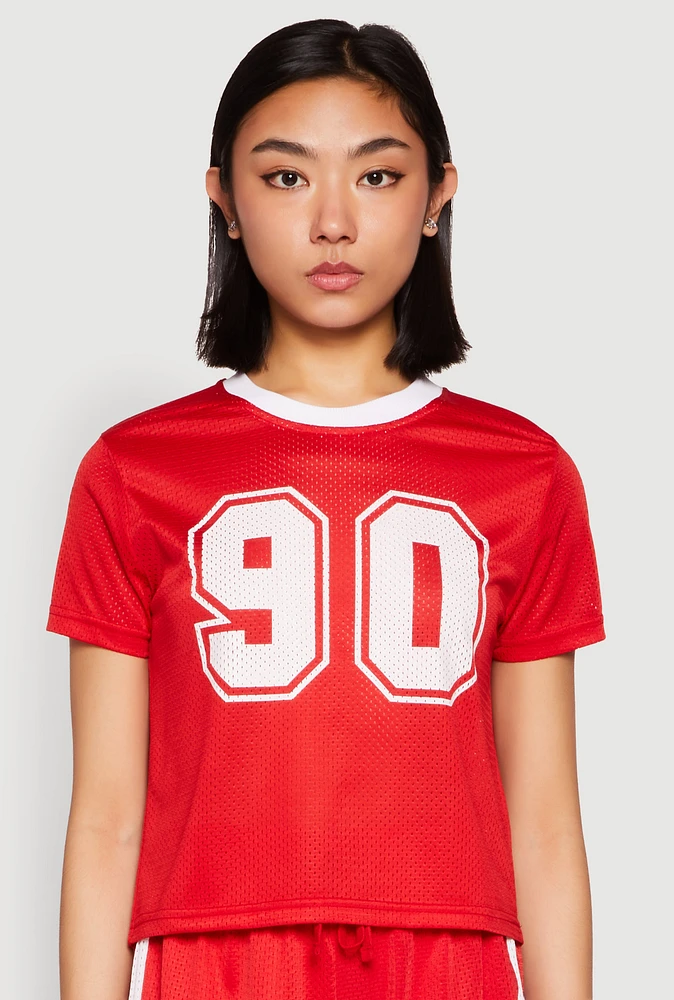 Womens Contrast Trim Graphic Print Mesh Jersey, XL