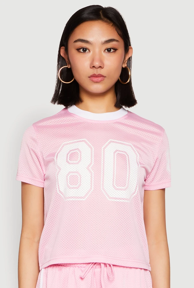 Womens Contrast Trim Graphic Print Mesh Jersey,