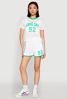Womens Contrast Trim Jersey Mesh Dolphin Shorts, White, Size M
