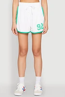 Womens Contrast Trim Jersey Mesh Dolphin Shorts, White, Size M