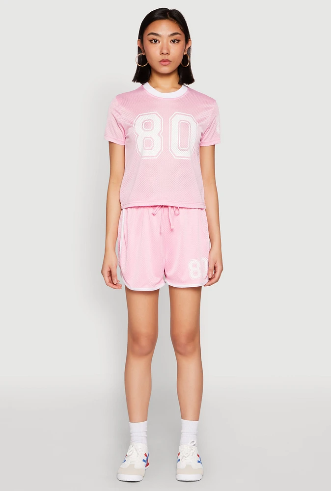 Womens Contrast Trim Jersey Mesh Dolphin Shorts, Pink, Size XL