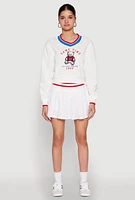 Womens V Neck Graphic Varsity Sweatshirt, White, Size S