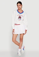 Womens V Neck Graphic Varsity Sweatshirt, White, Size S