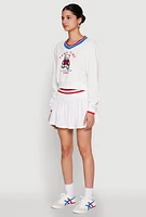 Womens V Neck Graphic Varsity Sweatshirt, White, Size S