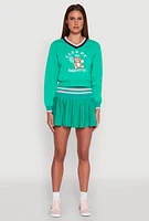 Womens V Neck Graphic Varsity Sweatshirt, Green,