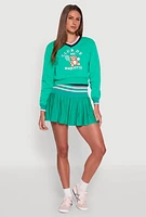 Womens V Neck Graphic Varsity Sweatshirt, Green,
