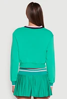 Womens V Neck Graphic Varsity Sweatshirt, Green,