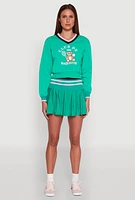 Womens Varsity Stripe Waistband Tennis Skirt, Green,