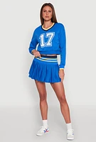 Womens Varsity Stripe Waistband Tennis Skirt, Blue, Size XL