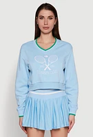 Womens Graphic V Neck Varsity Sweatshirt,