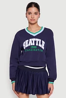 Womens Graphic V Neck Varsity Sweatshirt, Blue, Size L