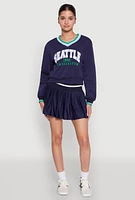 Womens Graphic V Neck Varsity Sweatshirt, Blue, Size L