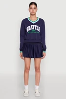 Womens Graphic V Neck Varsity Sweatshirt, Blue, Size L