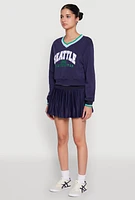Womens Graphic V Neck Varsity Sweatshirt, Blue, Size L