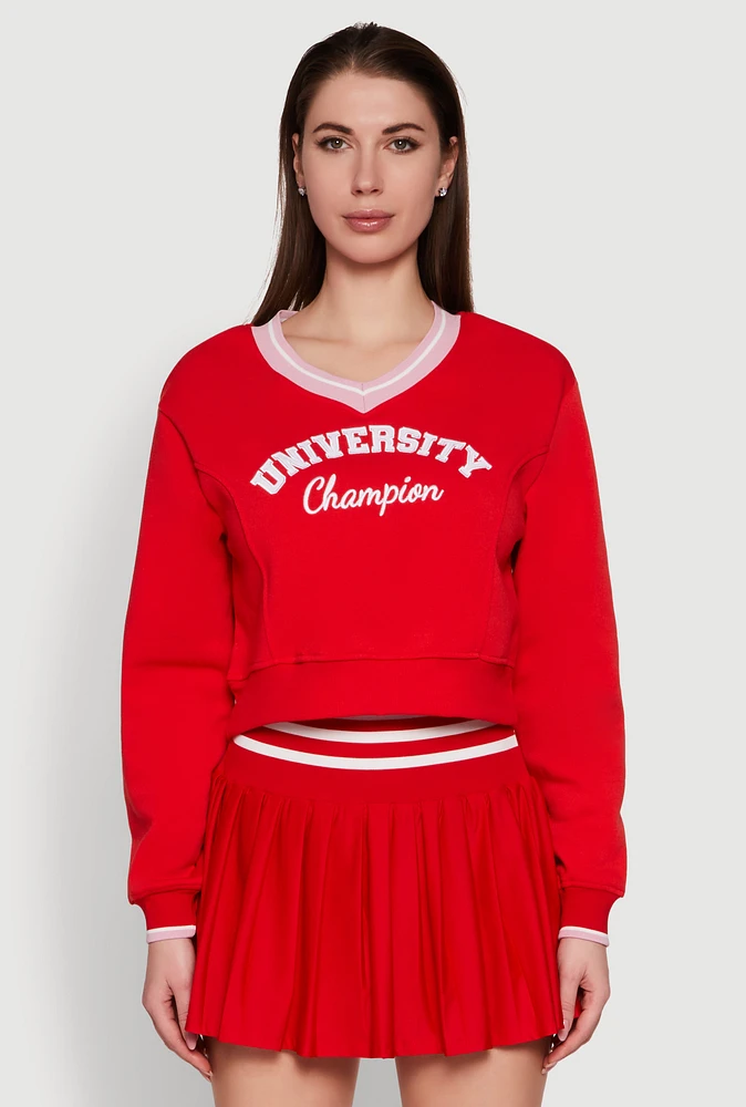Womens Graphic V Neck Varsity Sweatshirt, XL