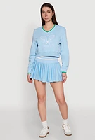 Womens Varsity Striped Waistband Tennis Skirt,