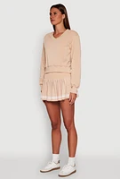 Womens Long Sleeve V Neck Sweatshirt, Beige, Size XL